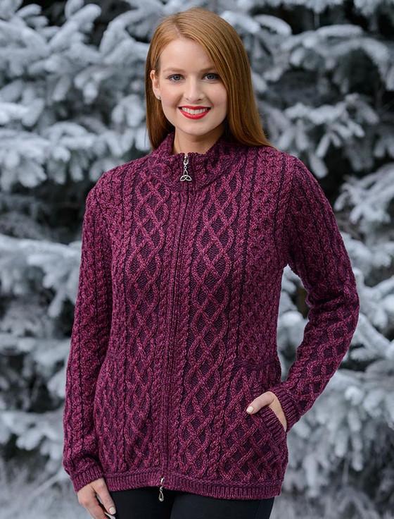 Aran Cashmere Plated Cardigan With Celtic Zip‎‎