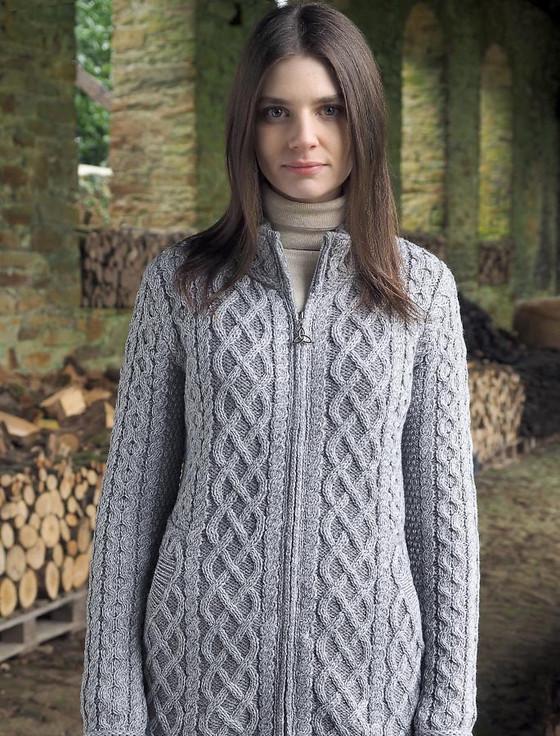 aran cashmere Plated Cardigan with Celtic Zip‎‎