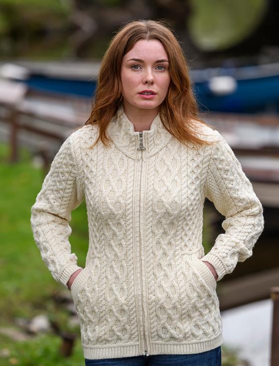 aran cashmere Plated Cardigan with Celtic Zip