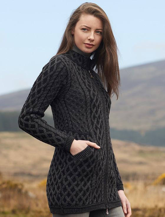 Aran Cashmere Plated Coat Wit‎h Celtic Zip