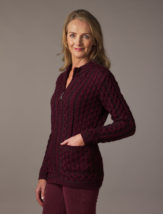 Aran Cashmere Plated Zip Aran Cardigan