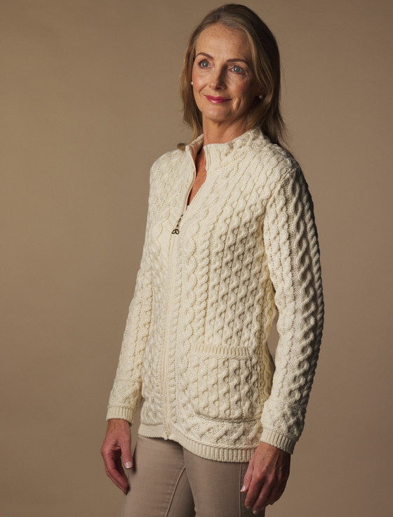 Aran Cashmere Plated Zip Aran Cardigan