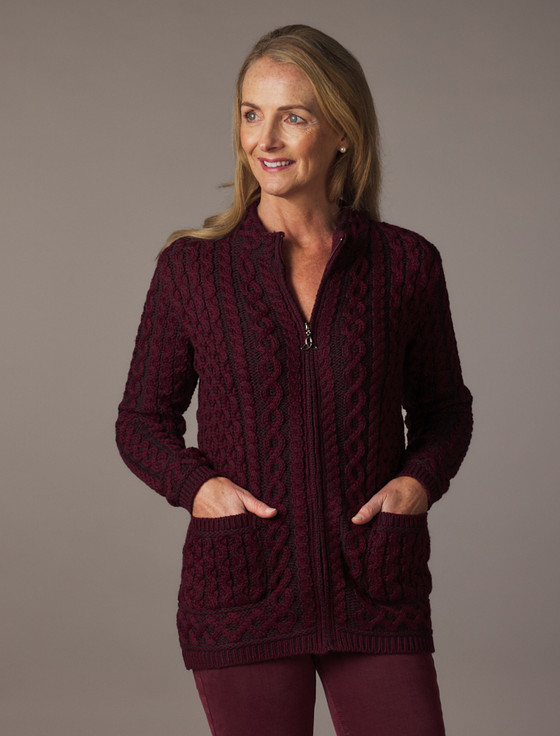 aran cashmere Plated Zip Aran Cardigan