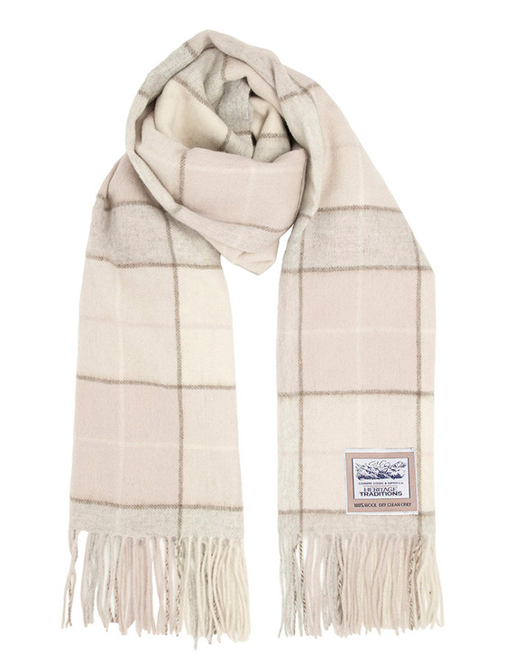 aran cashmere Pure Wool Tartan Check Scarf - Natural