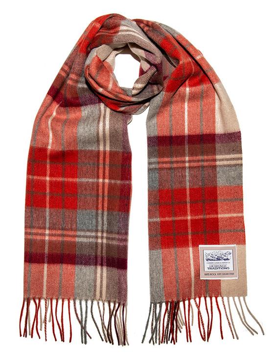 aran cashmere Pure Wool Tartan Check Scarf - Russet