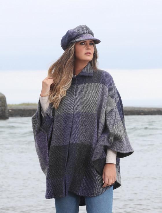 Aran Cashmere Rachel Button Up Cape - Multi-Indigo