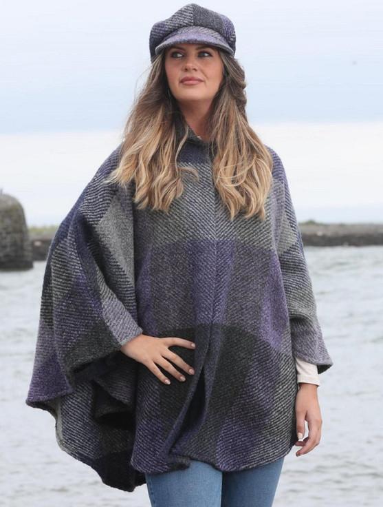 aran cashmere Rachel Button Up Cape - Multi-Indigo
