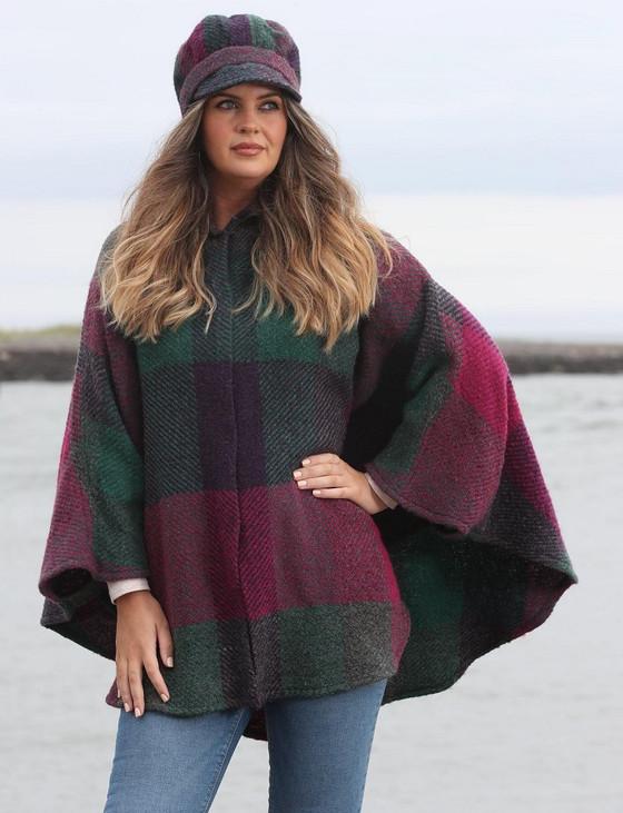 aran cashmere Rachel Button Up Cape - Multi-Mulberry