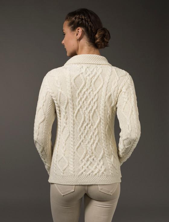 Aran Cashmere Revere Button Collar Aran Cardigan