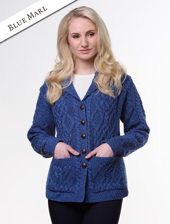 Aran Cashmere Revere Button Collar Aran Cardigan‎‎