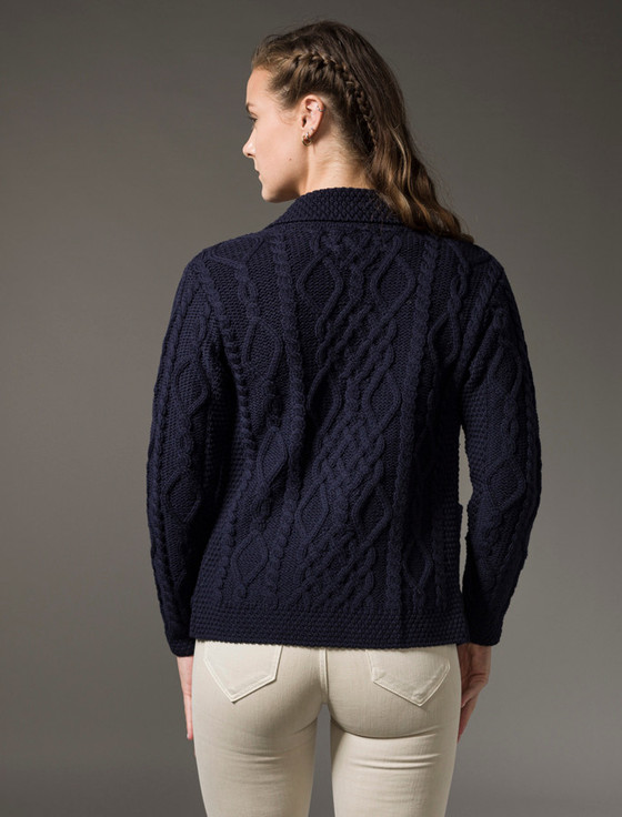 Aran Cashmere Revere Button Collar Aran Cardigan‎‎‎‎‎‎‎