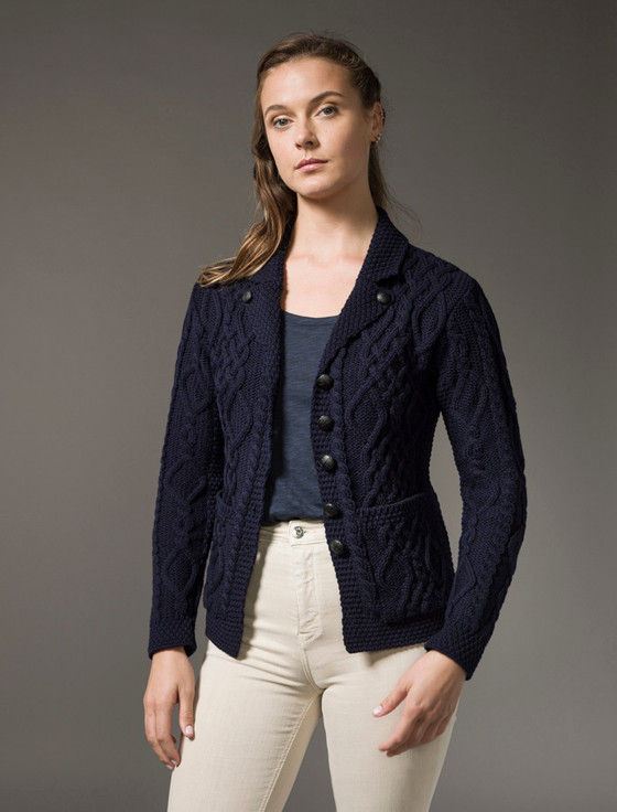 aran cashmere Revere Button Collar Aran Cardigan‎‎‎‎‎‎‎