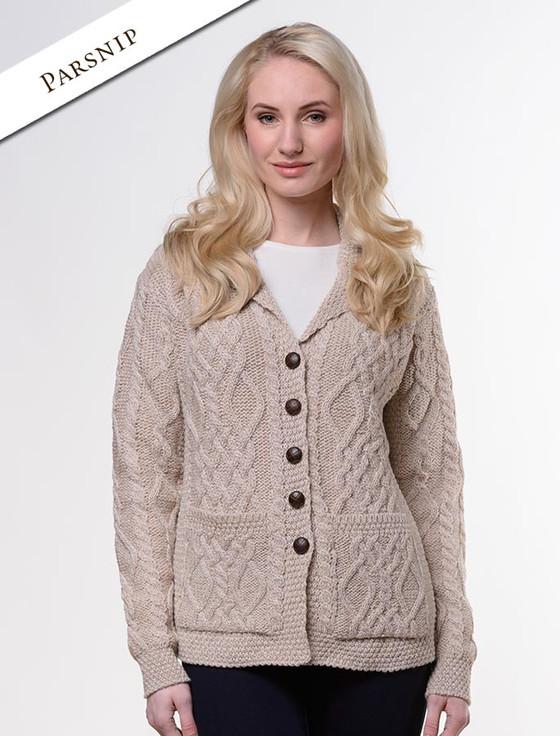 Aran Cashmere Revere Button Collar Aran Cardigan‎
