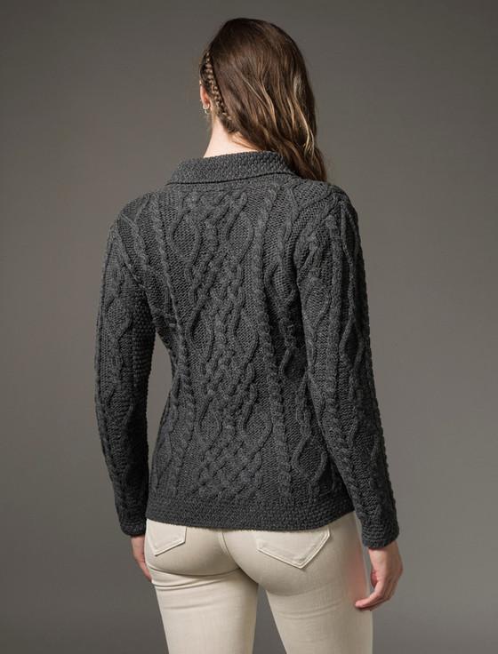 Aran Cashmere Revere Button Collar Aran Cardigan‎‎‎‎