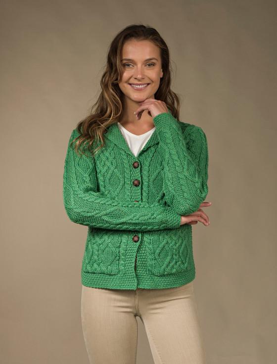Aran Cashmere Revere Button Collar Aran Cardigan‎‎‎‎‎