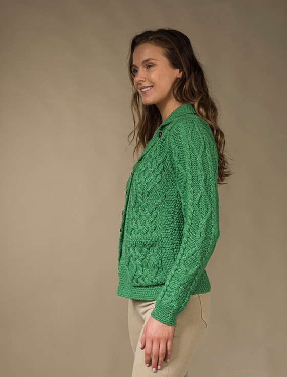 Aran Cashmere Revere Button Collar Aran Cardigan‎‎‎‎‎