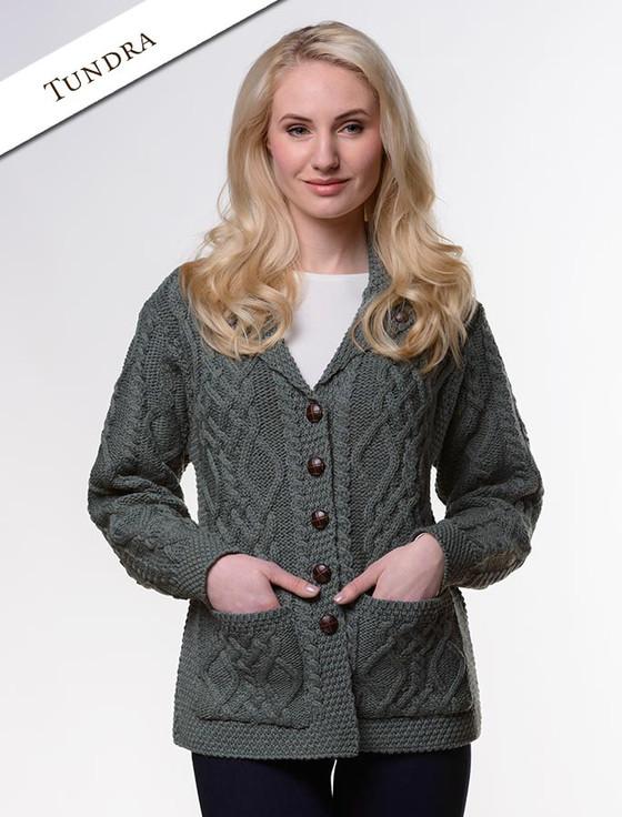 Aran Cashmere Revere Button Collar Aran Cardigan‎‎‎‎‎‎
