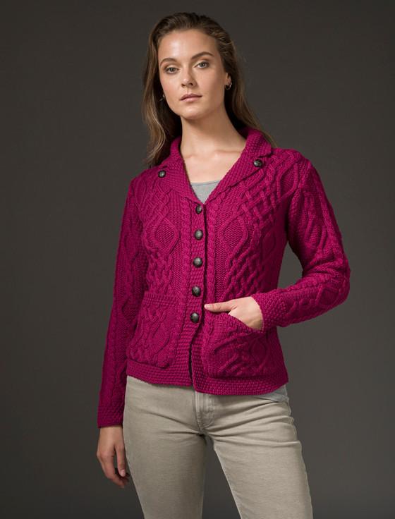 aran cashmere Revere Button Collar Aran Cardigan‎‎‎‎‎‎‎‎