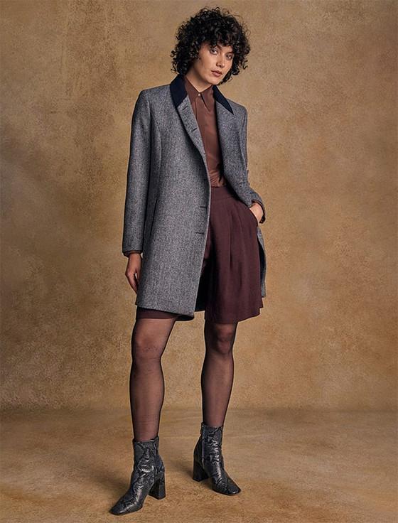 Aran Cashmere Robin Tweed Coat - Denim Herringbone