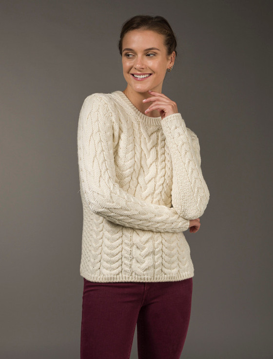 Aran Cashmere Rope Cable Crew Aran Sweater‎‎‎‎‎