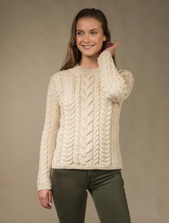 Aran Cashmere Rope Cable Crew Aran Sweater