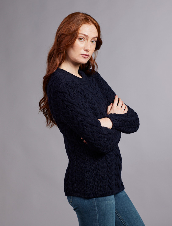 Aran Cashmere Rope Cable Crew Aran Sweater