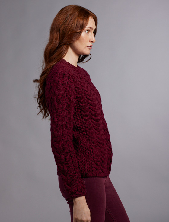 Aran Cashmere Rope Cable Crew Aran Sweater‎