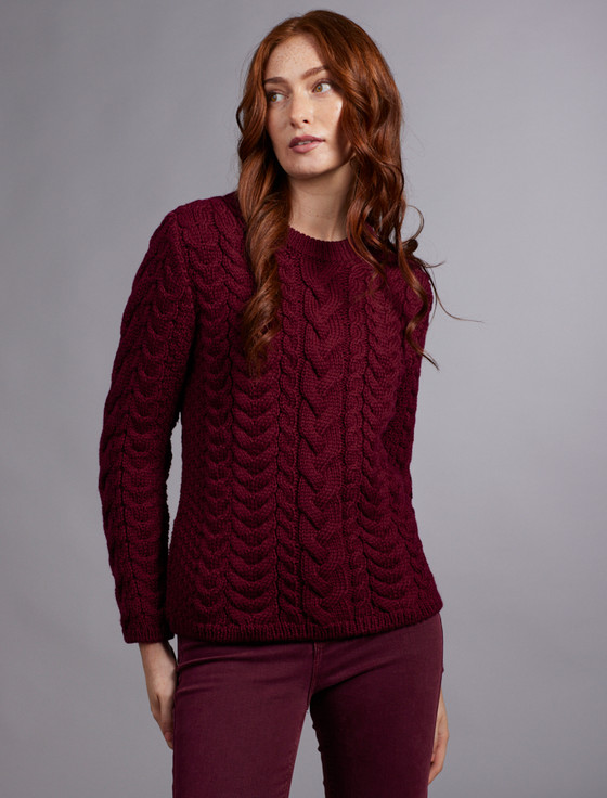 Aran Cashmere Rope Cable Crew Aran Sweater‎