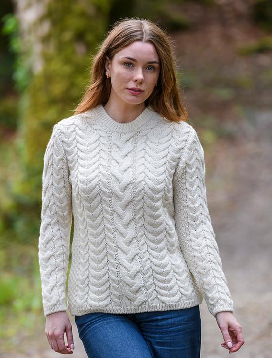 aran cashmere Rope Cable Crew Aran Sweater