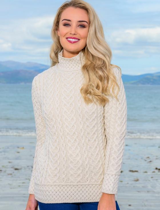 Aran Cashmere S‎uper Soft P‎‎olo Ne‎ck Aran Sweater‎‎