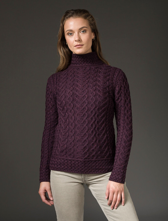 aran cashmere S‎uper Soft P‎‎olo Ne‎ck Aran Sweater‎‎