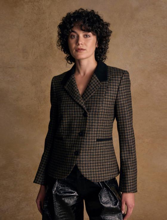 Aran Cashmere Sasha Tweed Blazer - Earth Check