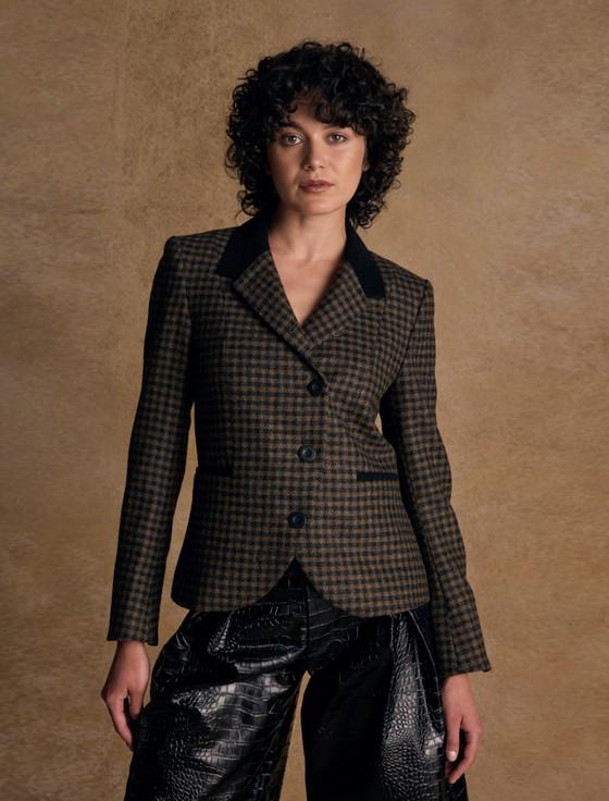 aran cashmere Sasha Tweed Blazer - Earth Check