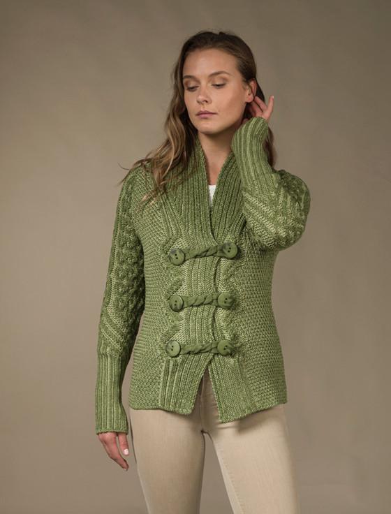 Aran Cashmere Shawl Neck Two-Tone Merino Cardigan‎‎‎‎‎