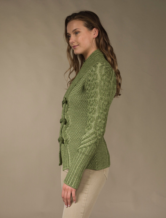 Aran Cashmere Shawl Neck Two-Tone Merino Cardigan‎‎‎‎‎