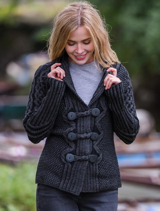 Aran Cashmere Shawl Neck Two-Tone Merino Cardigan