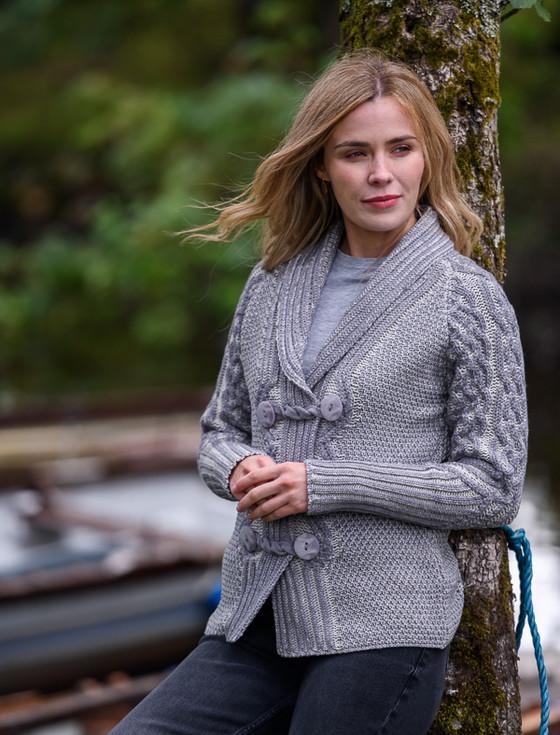 Aran Cashmere Shawl Neck Two-Tone Merino Cardigan