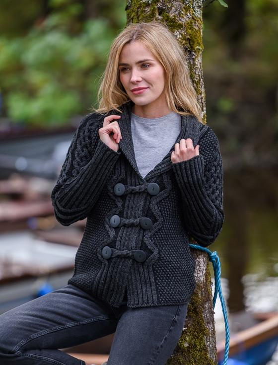 aran cashmere Shawl Neck Two-Tone Merino Cardigan