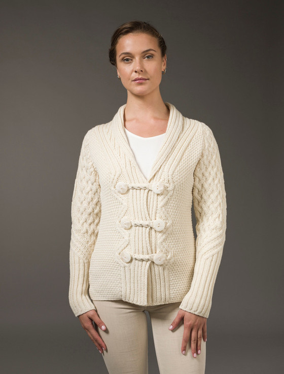 aran cashmere Shawl Neck Two-Tone Merino Cardigan‎‎‎‎