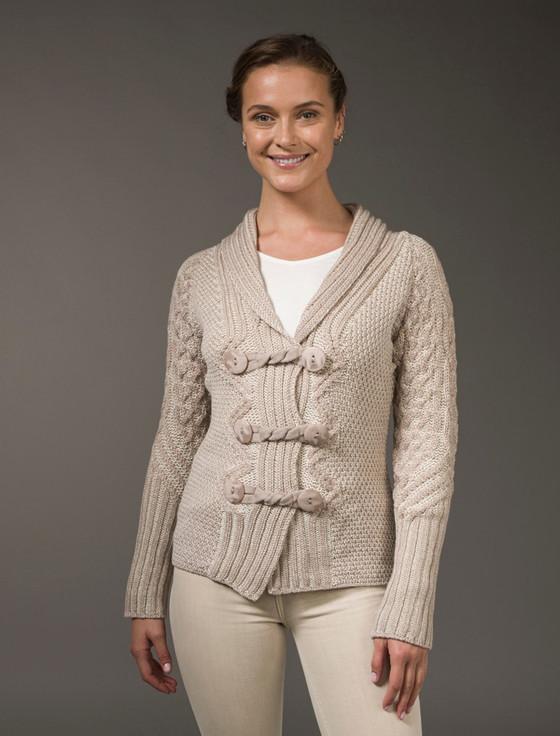 aran cashmere Shawl Neck Two-Tone Merino Cardigan‎‎‎