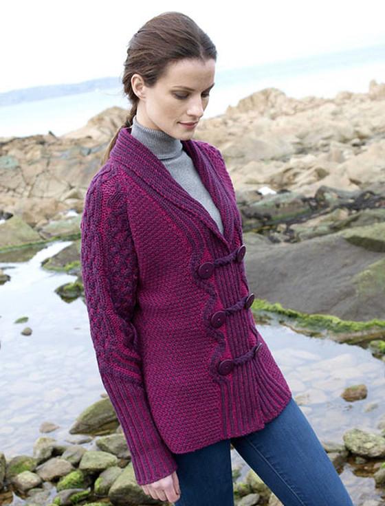 Aran Cashmere Shawl Neck Two-Tone Merino Cardigan‎‎‎‎‎‎‎‎