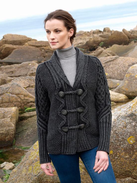 Aran Cashmere Shawl Neck Two-Tone Merino Cardigan‎