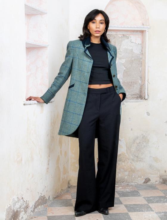 Aran Cashmere Sinead Tweed Coat - Light Teal Check