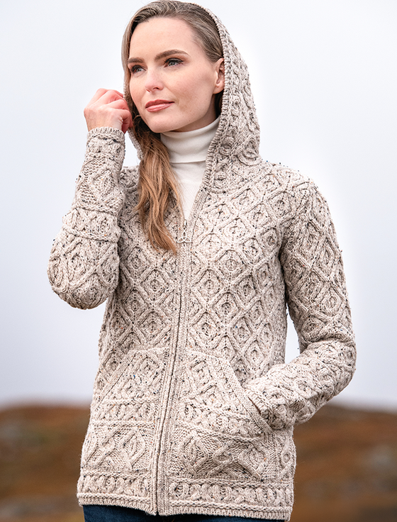 Aran Cashmere Skellig Hooded Aran Cardigan