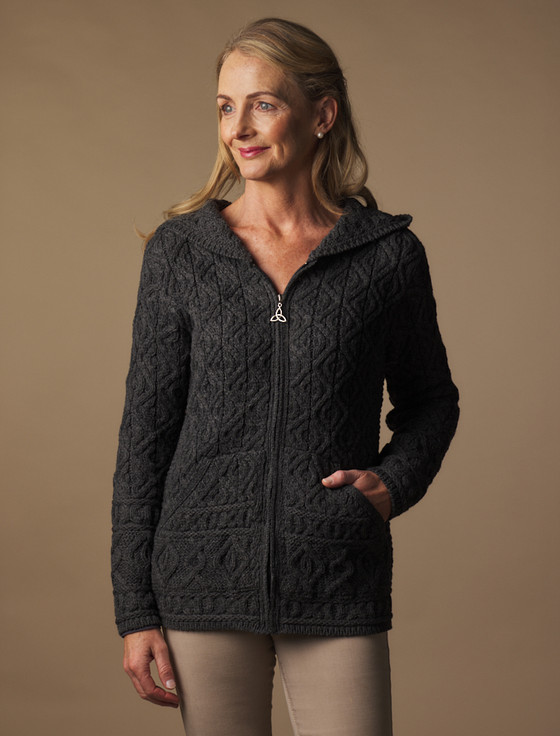 aran cashmere Skellig Hooded Aran Cardigan