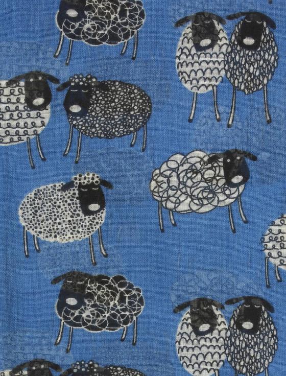 Aran Cashmere Sketched Sheep Motif Scarf - Blue