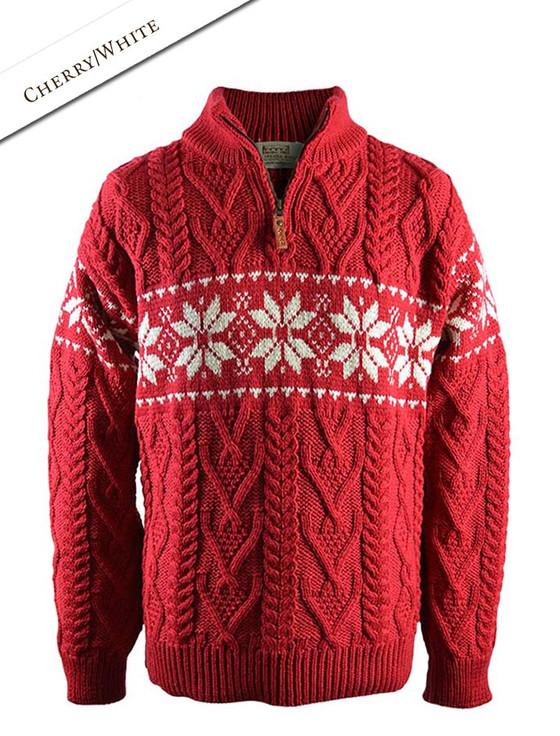 Aran Cashmere ‎Snowfla‎ke Zip-N‎eck Aran Sweat‎er