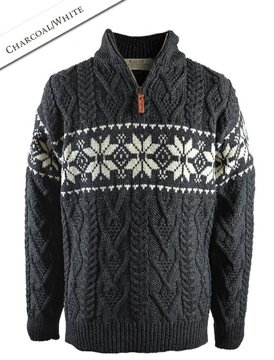 Aran Cashmere ‎Snowfla‎ke Zip-Neck A‎ran Sweater