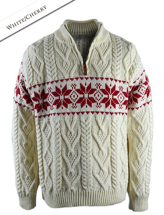 Aran Cashmere ‎Snowfla‎ke Zip-Neck Aran Sweater