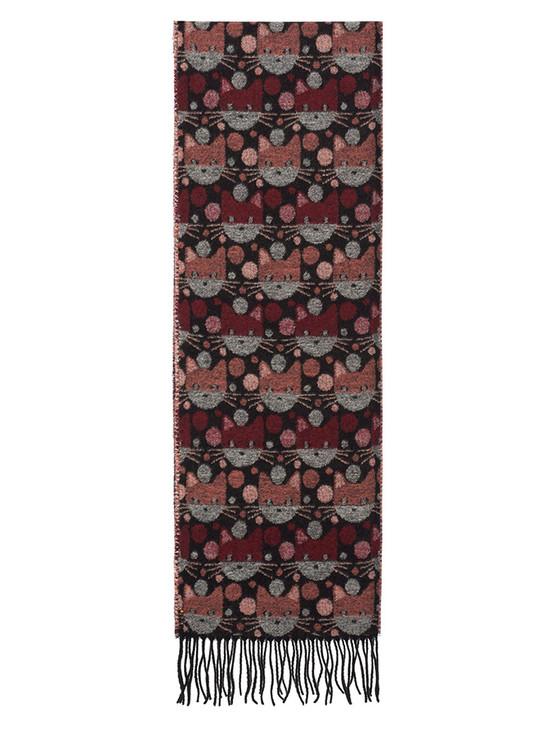 aran cashmere Soft Cat Motif Fringed Scarf - Berry